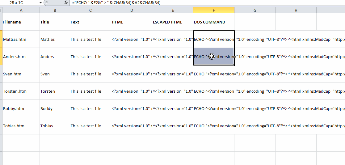Excel to Flare topics